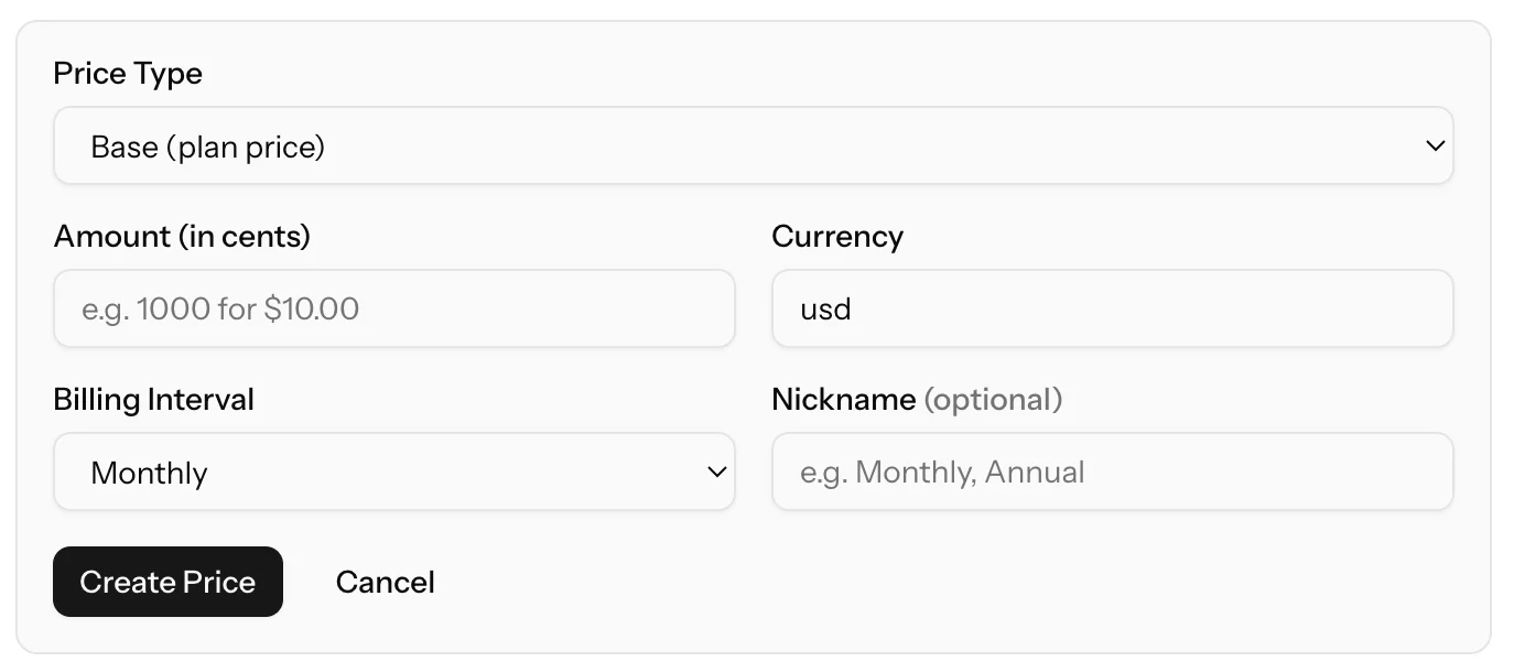 Admin seat base pricing prices