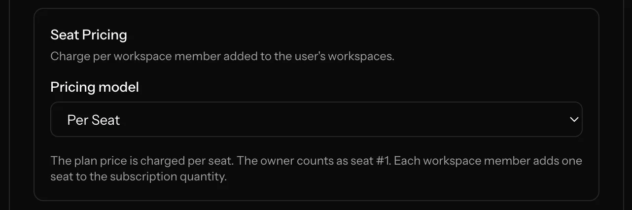 Admin seat base pricing product